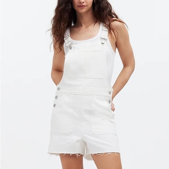 Madewell Denim Oversized Carpenter Shortalls in Tile White: Raw Hem Edition XXL - Picture 1 of 7